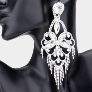 Marquise Stone Flower Accented Chandelier Evening Earrings
